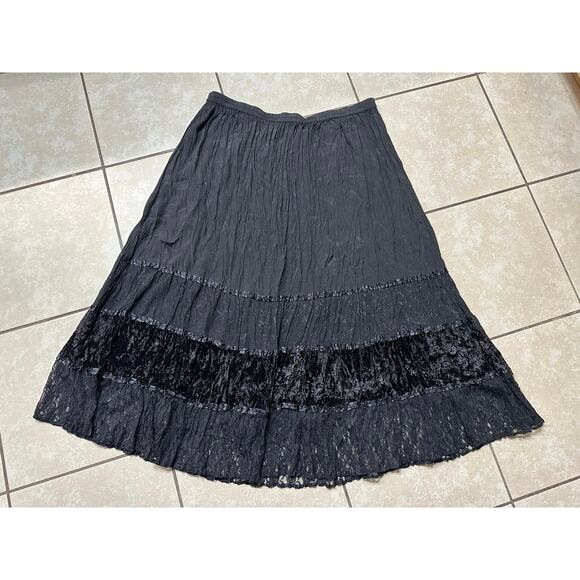 Whimsigoth Romantic Velvet Lace Skirt Women XL Black Witchy Y2K Dark Fairy VTG - Picture 1 of 10